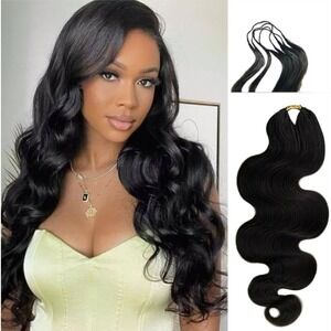 100% Human Hair Feather Crochet Body Wave 50 Strands Natural Black 16 Inch